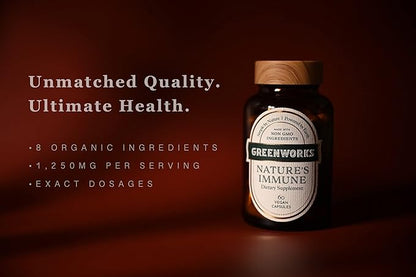 Greenworks Nature's Immune - Advanced Daily Immune Support with Elderberry, Echinacea, Ginger, Turmeric, Oregano, Turkey Tail, Reishi & Maitake - Organic, Vegan, Non-GMO (30 Servings)