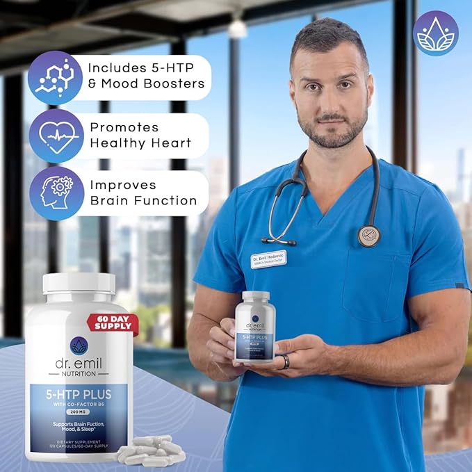 DR. EMIL NUTRITION 200 MG 5-HTP Plus with SAM-e for Mood, Stress, and Sleep - 5HTP Supplement with Vitamin B6-120 Vegan Capsules, 60 Servings