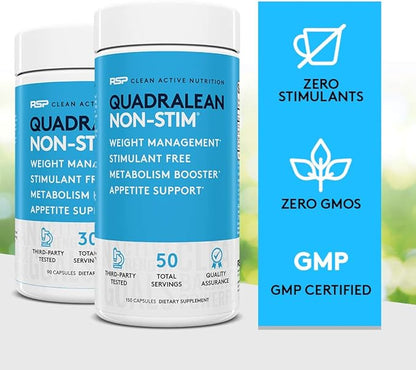 RSP Nutrition QuadraLean - Stimulant Free Weight Management, Metabolism Booster, Energy & Appetite Support - CLA, L-Carnitine, Green Tea Extract, Non-Stim Formula, 50 Serv (Packaging May Vary)