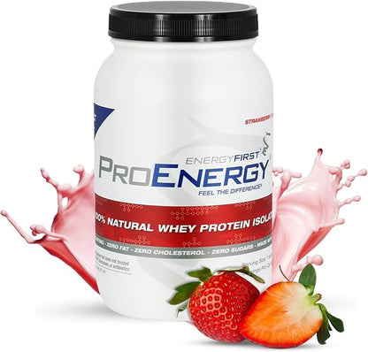 EnergyFirst Grass-Fed Strawberry Whey Protein Isolate (2lb) | High-Protein Shake for Meal Replacement & Recovery | Non-GMO, Gluten-Free, 37 Servings