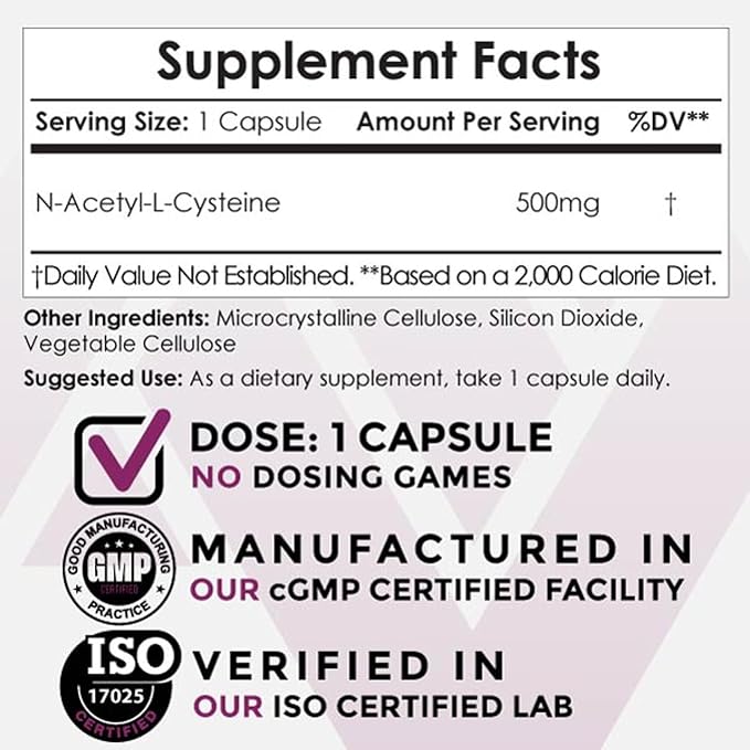 Nootropics Depot N-Acetyl L-Cysteine Capsules | 500mg | NAC | 60 Count | Supports Healthy Liver Function | Cellular Health | Glutathione Levels | Healthy Oxidation Levels
