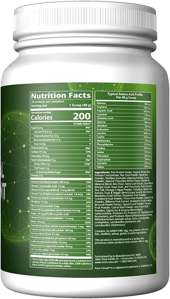 MRM Nutrition Veggie Meal Replacement Protein | Chocolate Mocha Flavored | 22g Complete Plant Based Protein | Meal on-The-go | Mediate Hunger | Balanced macronutrient Formula | 28 Servings