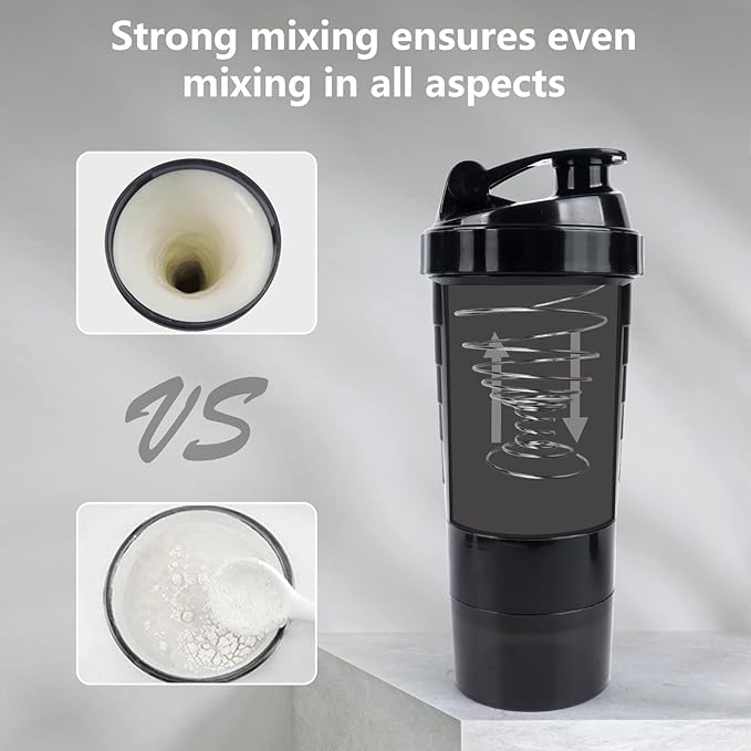 XTK Shaker Bottle 16OZ Protein Shaker Bottles with Mix Ball Portable Sports Water Bottle Leak Proof GYM Cup for Protein Mixes with Powder Storage & Pill Organizer, Idea for Pre Workout,BPA Free-Black