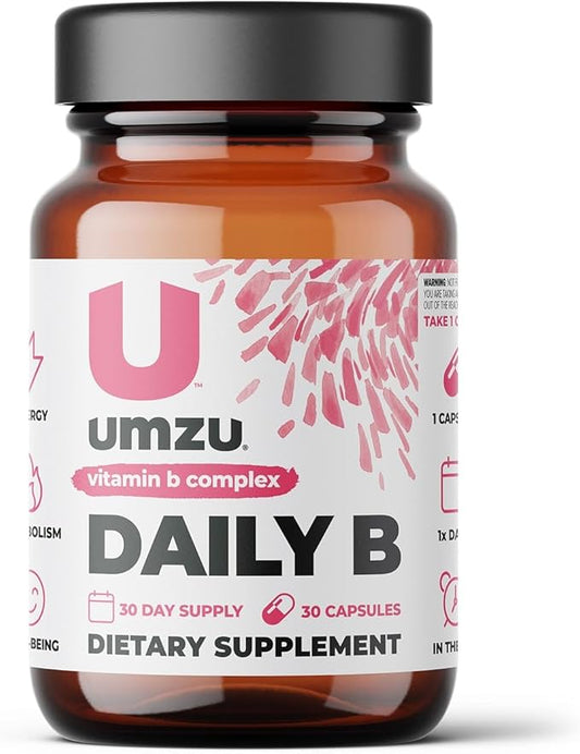 UMZU Daily B | 100% Complete Vitamin B Complex with B1, B2, B3, B5, B6, B7, B9 & B12 with Folic Acid | Supports Natural Energy Production &Cognitive Function Well (30 Day Supply | 30 Capsules)