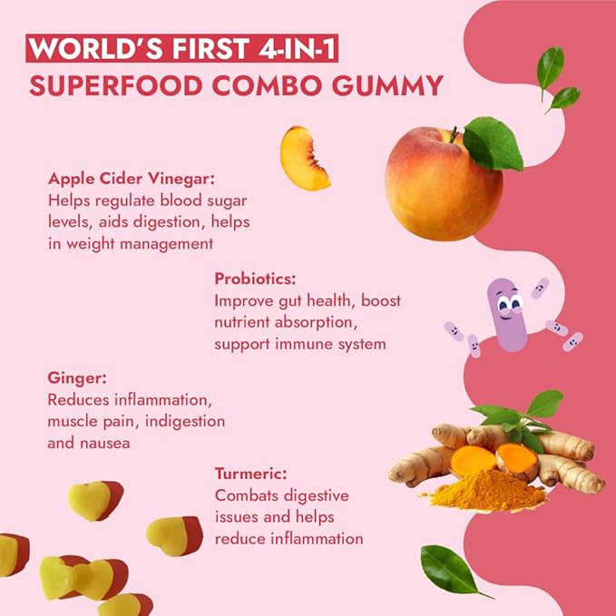 SkinnyMint Super ACV Gummies, 4-in-1 Unique Blend of Apple Cider Vinegar, Probiotics, Turmeric & Ginger to Boost Gut Health and Digestion, Metabolism and Immune Support, 60 Count