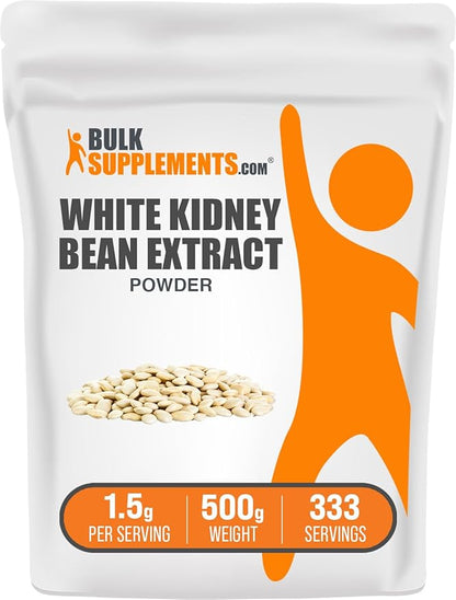 BulkSupplements.com White Kidney Bean Extract Powder - White Kidney Bean Powder, Herbal Supplement - Gluten Free, 1500mg per Serving, 500g (1.1 lbs) (Pack of 1)