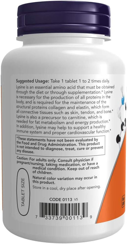 NOW Foods L-Lysine 1000mg, 100 Tablets (Pack of 2)