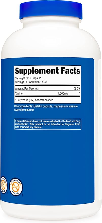 Nutricost Taurine 1000mg; 400 Capsules (2 Bottles)