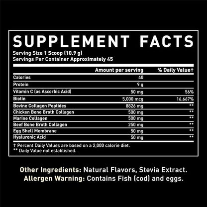 Premium Multi Collagen Peptides Protein Powder (1, 2, 3, 5 & 10) with Vitamin C, Biotin, Hyaluronic Acid, for Hair Skin and Nails - Marine, Bovine, Chicken & Eggshell (Vanilla, 45 Servings)