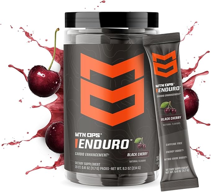 MTN OPS Enduro Trail Packs Nitric Oxide Supplement & Stim-Free Pre Workout - 20 Servings - with Magnesium Citrate, Beet Root Powder, Niacinamide, L Arginine & L Citrulline - Black Cherry Flavor