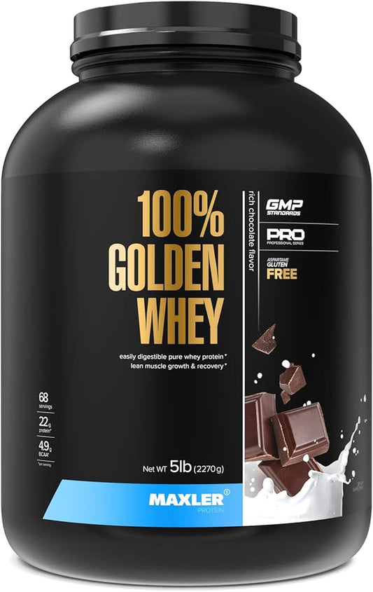Maxler 100% Golden Whey - 22g Protein per Serving - High Protein, Low Fat, Low Carb, Complete Amino Acid Profile - Rich Chocolate Protein 5 lbs