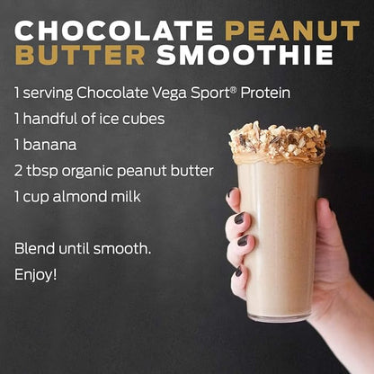 Vega Sport Protein Powder Chocolate (14 servings, 21.7 oz) - Plant-Based Vegan Protein Powder, BCAAs, Amino Acid, tart cherry, Non Dairy, Gluten Free, Non GMO (Packaging May Vary)