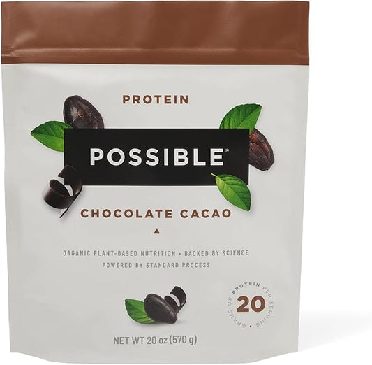 Possible Protein Powder Chocolate Cacao - 20g of Vegan, Plant-Based Protein Mix - Non-GMO, Non-Dairy, Gluten-Free - 3.5g of BCAAs - 9 Essential Amino Acids - 15-Day Supply - 1 Bag, 15 Servings