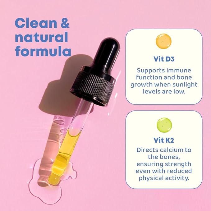 JoySpring Vitamin D3 Kids Drops with Vitamin K2 |180 Servings (1 fl oz)| Vitamin D Toddler Liquid Supplement | Children's Vitamin D Calcium Absorption & Joint Health Support | Vitamin D Kids Ages 3-18