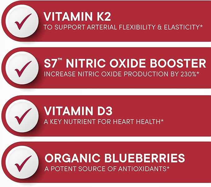 Purity Products Artery Pill Core from MK-7 Vitamin K2, Plant-Based S7 Nitric Oxide Booster, Vitamin D3, Organic Blueberries - Promotes Arterial Health & Cardiovascular Function - 30 Count