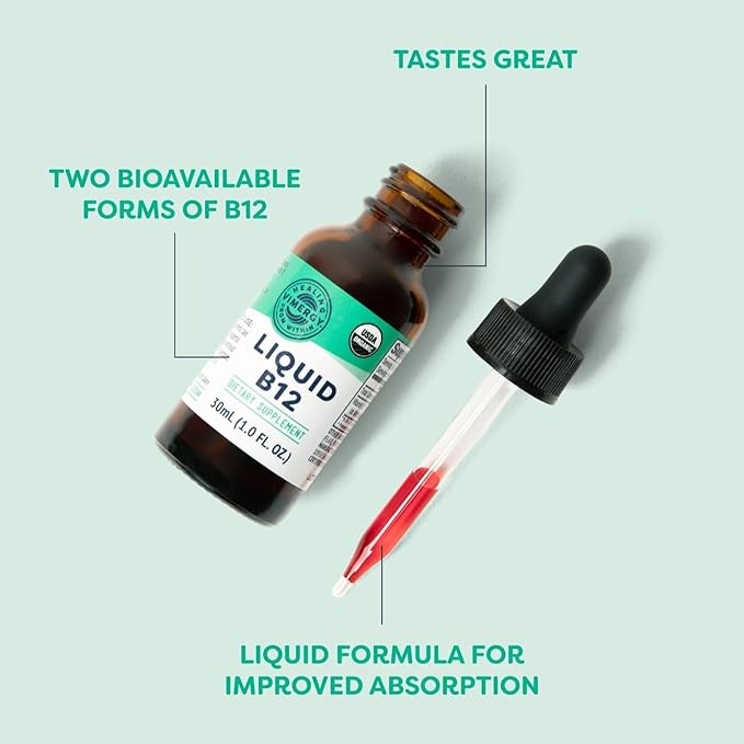 Vimergy Liquid B12 – Fast-Absorbing Brain Support – Energy Support Supplement – USDA Certified Organic, Vegan, Non-GMO – 30 Servings (30 mL)