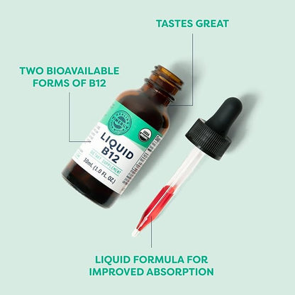 Vimergy Liquid B12 – Fast-Absorbing Brain Support – Energy Support Supplement – USDA Certified Organic, Vegan, Non-GMO – 30 Servings (30 mL)