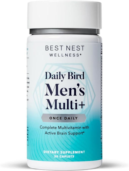 Best Nest Wellness Men's Multi Plus - Daily Multivitamin for Brain & Energy Health Support - Daily Multivitamin for Men - Probiotics & Digestive Enzyme Formula - 30 Caplets
