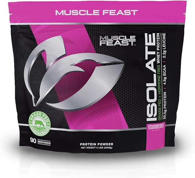 Muscle Feast Grass-Fed Whey Protein Isolate, All Natural Hormone Free Pasture Raised, Strawberry Cheesecake, 5lb