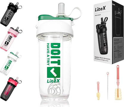 Litex Shaker Bottles for Protein Shakes, 26oz Blender Shaker Bottle for Pre-Workout,Shaker Cups with Straw, BPA-free Tritan Mixer Bottles for Protein Powder,with Cup Brush and Instructions (White)