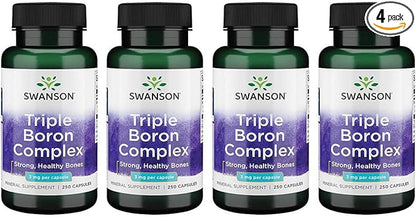 Swanson Triple Boron Complex - Bone Health and Joint Support Mineral Supplement - Citrate, Aspartate, Glycinate (250 Capsules) (4 Pack)
