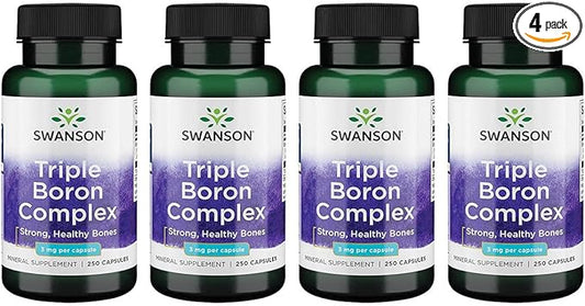 Swanson Triple Boron Complex - Bone Health and Joint Support Mineral Supplement - Citrate, Aspartate, Glycinate (250 Capsules) (4 Pack)