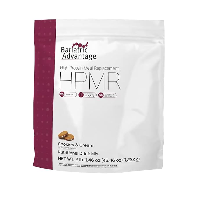 Bariatric Advantage High Protein Meal Replacement Drink Mix, Protein Powder Whey Isolate for Gastric Bypass and Sleeve Gastrectomy Patients, 27g Protein, Lactose Free - Cookies and Cream - 28 Servings