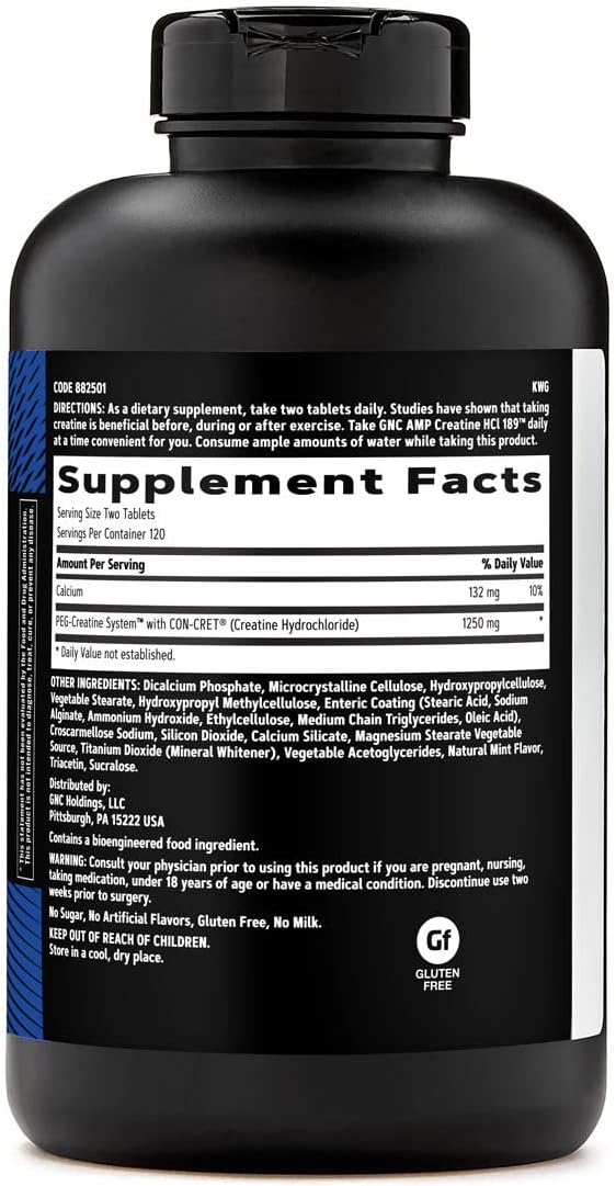 GNC AMP Creatine HCl Pills | Muscle Builder, Energy Production, Performance Recovery Supplement | Fast Absorbing, Gluten Free Formula| 240 Count