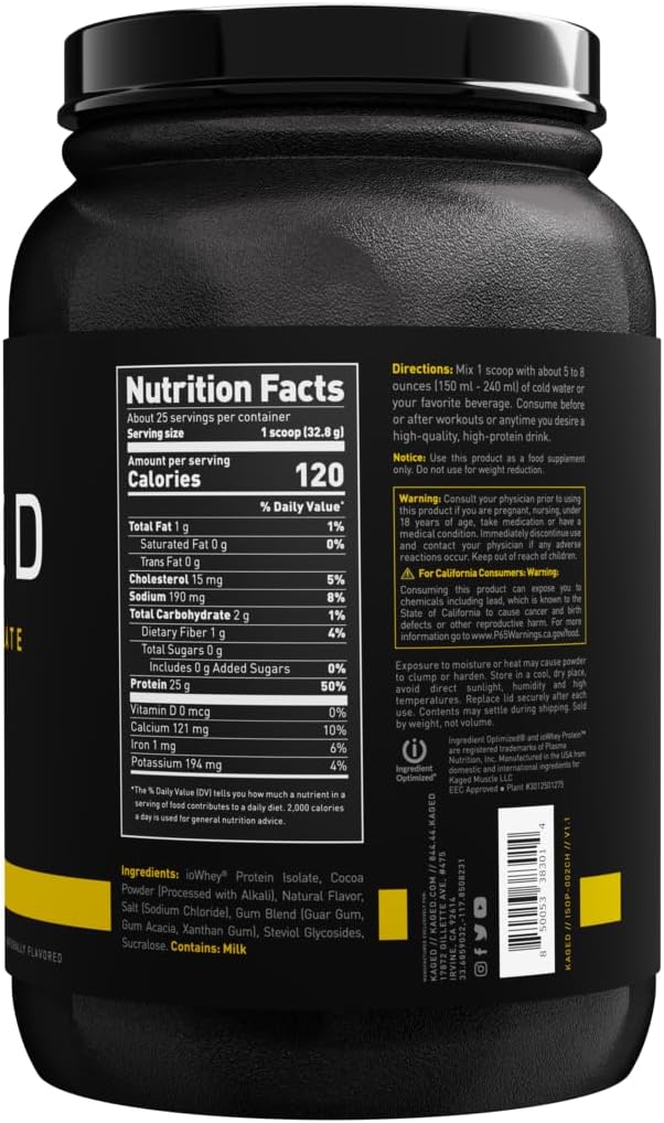 Kaged Whey Protein Isolate Powder | Chocolate | 100% Pure Low Lactose Whey | Post Workout Recovery Drink | Support Muscle-Building | 25g per Serving | Amazing Taste and Easy Mix for Shake | 25 Serving