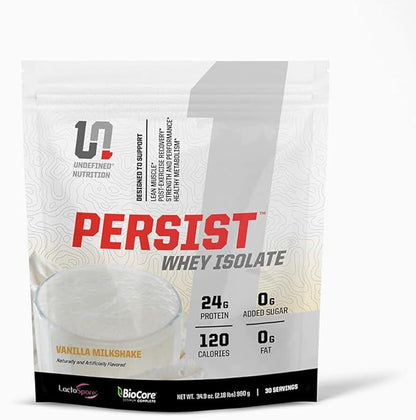 Undefined Nutrition Persist Whey Isolate by Brian Shaw - 24g Protein, 30 Servings – Supports Recovery, Strength & Performance - Gluten Free, Fast Absorbing (2.18lbs, Vanilla)