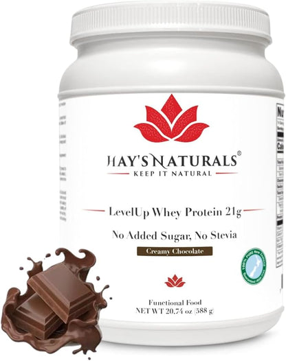 Hay's Naturals LevelUp Whey Protein Powder - 21g Protein - No Added Sugar, Creamy Chocolate Flavor, Build Muscle and Recover Faster with Protein