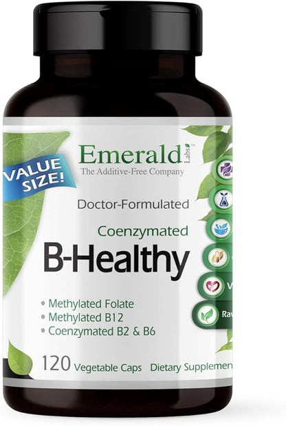 EMERALD LABS B-Healthy - Vegan Vitamin B Complex - Includes Methylated Folic Acid & Full Spectrum B Vitamins - Supports Immune, Brain & Heart Health* - 120 Vegetable Capsules