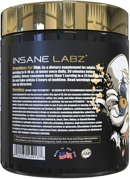 Insane Labz Psychotic Gold and Insane Veinz Gold Pre Workout Nitric Oxide Booster Stack, Increase Muscle Mass, Vascularity, Strength, Energy, Focus, Gummy Candy and Fruit Punch.