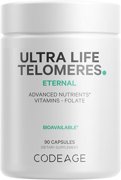 Codeage Ultra Life Telomeres Supplement - 5 MTHF Folate Vitamin B9, Vitamin B12 Methylcobalamin, Vitamin D3, L-Theanine, Ashwagandha - 3-Month Supply - DNA, Methylation Cycle - Non-GMO - 90 Capsules