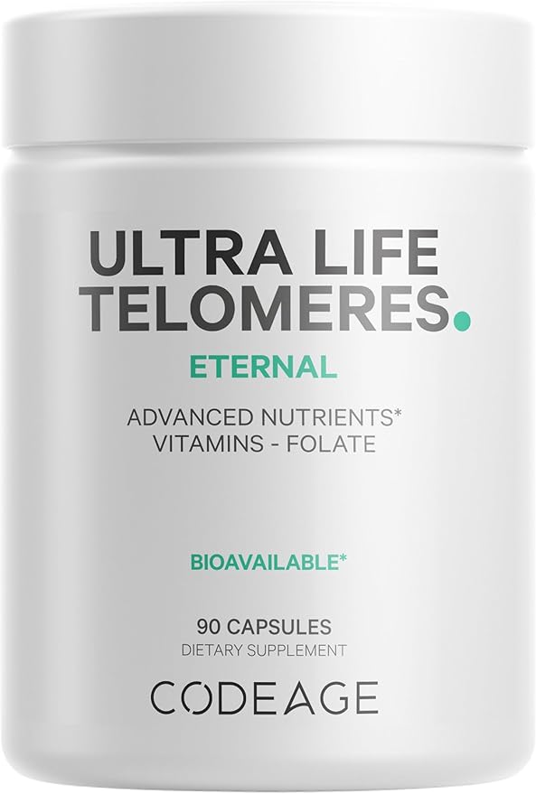 Codeage Ultra Life Telomeres Supplement - 5 MTHF Folate Vitamin B9, Vitamin B12 Methylcobalamin, Vitamin D3, L-Theanine, Ashwagandha - 3-Month Supply - DNA, Methylation Cycle - Non-GMO - 90 Capsules