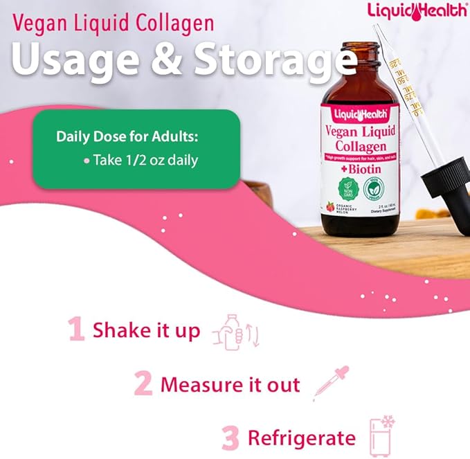 LIQUIDHEALTH 100% Vegan Collagen Plus Biotin 100,000mcg Liquid Drops - Plant-Based Liquid Collagen for Women, Men - Hair & Nail Growth, Skin Health, Boosts Metabolism - Non-GMO, Sugar Free (3 Pack)