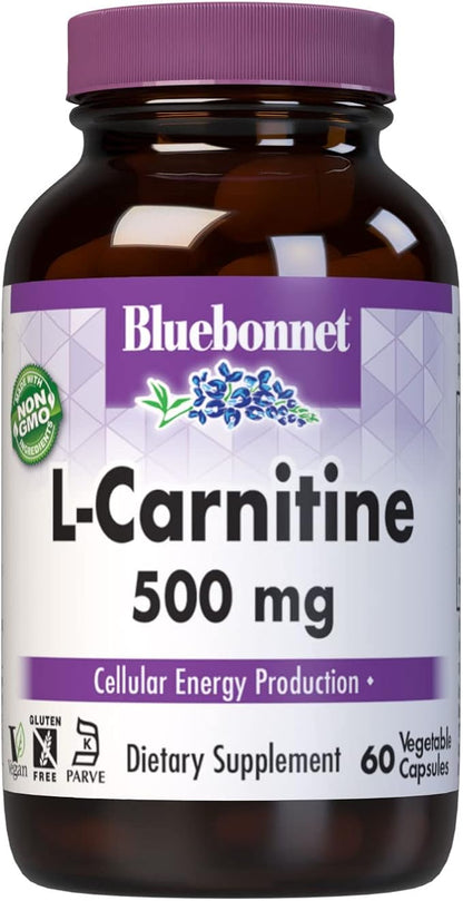 BlueBonnet L-Carnitine 500 mg Vitamin Capsules, White, 60 Count