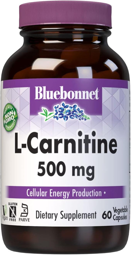 BlueBonnet L-Carnitine 500 mg Vitamin Capsules, White, 60 Count