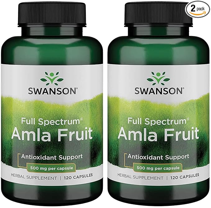 Swanson Full Spectrum Amla Fruit (Indian Gooseberry)-Ayurvedic Herbal Supplement Promoting Vitality & Energy Support-Packed with Phytonutrients to Support Wellness-(120 Capsules, 500mg Each) 2 Pack