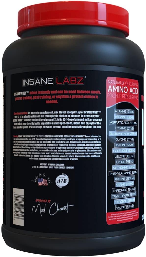 Insane Labz Insane Whey,100% Muscle Building Whey Protein, BCAA Amino Profile, Mass Gainer, Meal Replacement (Cookies & Cream, 30 Servings)