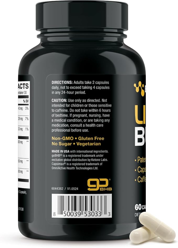 Lipo Burn Keto BHB Exogenous Ketones Supplement - BHB Science Keto Diet Pills with Capsimax and Caffeine for Natural Energy Focus Body Sculpting & Ketosis Support - Vegetarian & Non-GMO (1 Month)