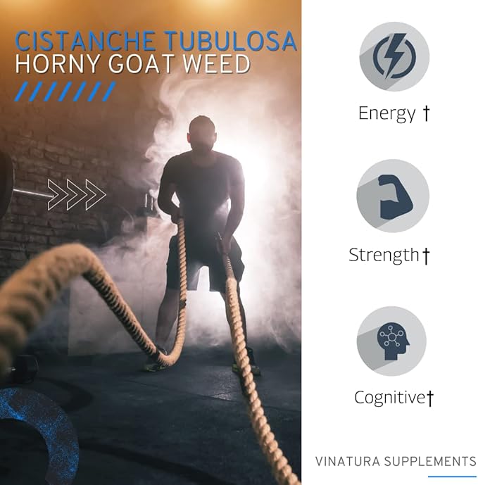 Cistanche with Horny Goat Weed 60% Icariin - 1250mg per Serving, Cistanche Tubulosa, Cistanche Supplement Men, Energy, Strength Cognitive *USA Made and Tested* - 60 Capsules 30 Servings