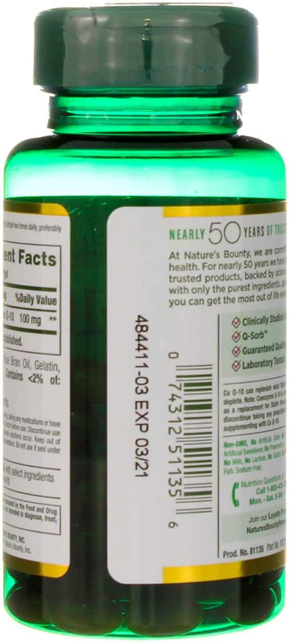Nature's Bounty Co Q-10 100 mg Dietary Supplement Softgels - 75 ct, Pack of 2