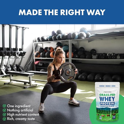 Grass Fed Whey Protein Powder Concentrate - Unflavored & Unsweetened - Pure Protein Supplement for Drink, Smoothie, Shake, Cooking & Baking - Non GMO, Hormone Free & Gluten Free - 1 Pound