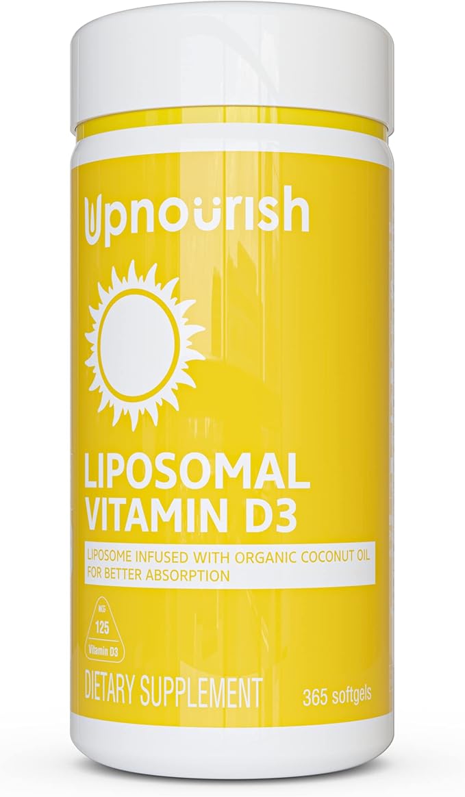UpNourish Liposomal Vitamin D3 5000 IU Softgels - 1 Year Supply | Organic Coconut Oil Infused Vitamin D Supplements - Support Bone, Dental, Heart, Mood & Immune Health - Non GMO Gluten Free - 365 ct