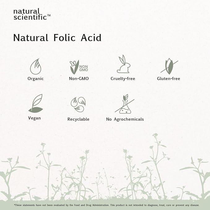 Organic Folic Acid Supplement 1000 mcg - Vitamin B9 (Folate) from Organic Lemon Peel - 60-Day Supply - Plant-Based, Gluten-Free, Vegan, Non-GMO - 60 capsules - Premium Dietary Supplement