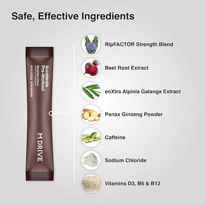 Mdrive Accelerate Pre-Workout Powder, Individual Servings, Mixed Berry, 30 Count