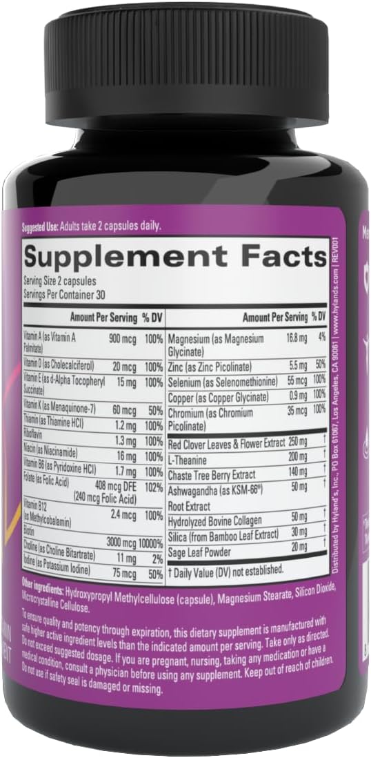 Hyland's Rock On Menopause + Youthful Skin Care Multivitamin for Women with Immune Support - 60 Capsules - Menopause Relief for Women with Biotin, Collagen, and Red Clover (Pack of 2)