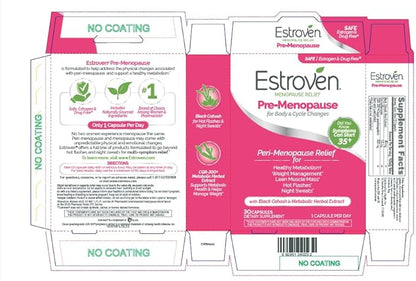 Estroven Pre-Menopause Relief, 30 Ct., Clinically Proven Ingredients, Provides Menopause Relief plus Night Sweats & Hot Flash Relief, Drug-Free or Estrogen Free