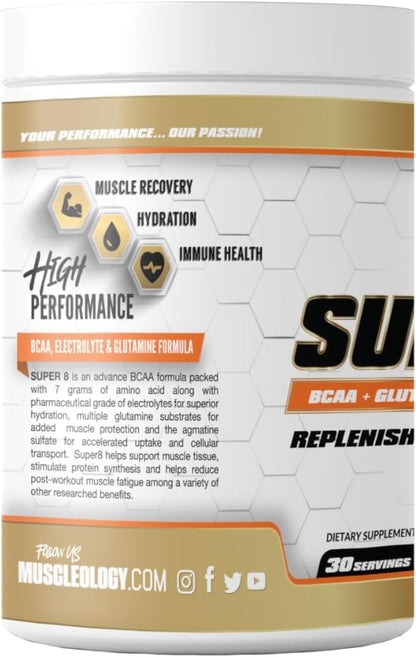 Super 8 High Performance BCAA, Electrolyte & Glutamine Blend Formula - Post-Workout Recovery and Muscle Building Supplement, 30 Serving (Maracuya)